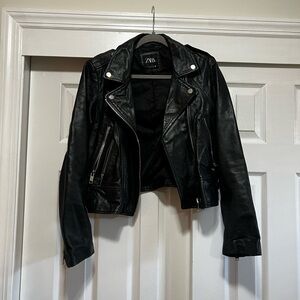 Zara Midnight Black Leather Biker Jacket